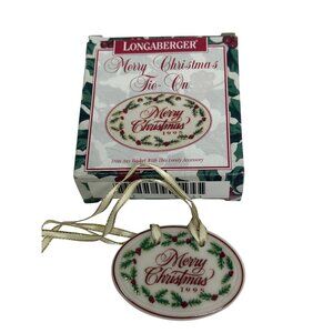 VTG 1995 Longaberger Merry Christmas Oval Tie-On Pottery Ornament 2.25" #32441
